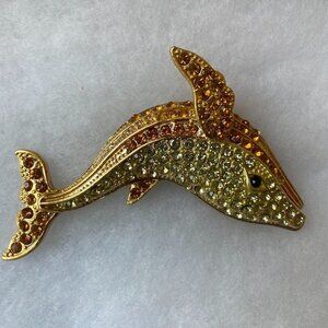 Cool Crystal Jeweled Whale Brooch Pin
